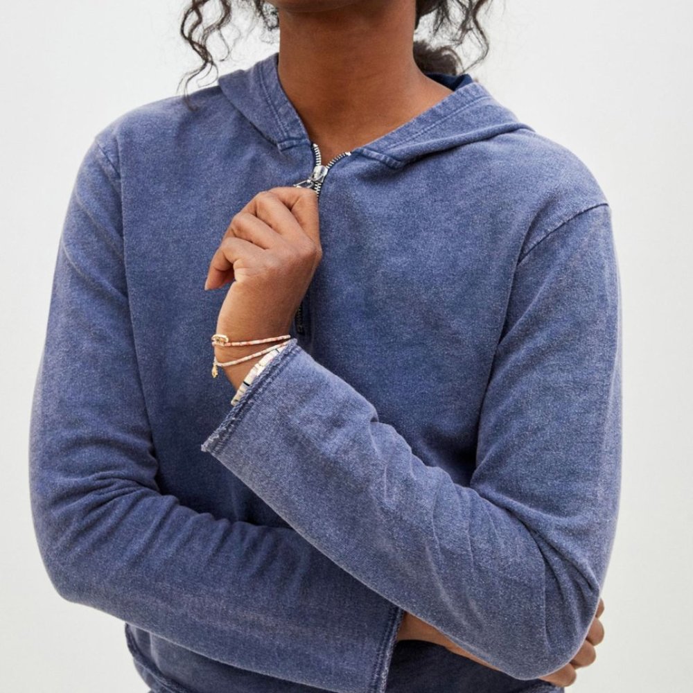 ANTHROPOLOGIE T.La WOMEN'S NAVY BLUE LONG SLEEVE MILEY HOODIE SWEATSHIRT M